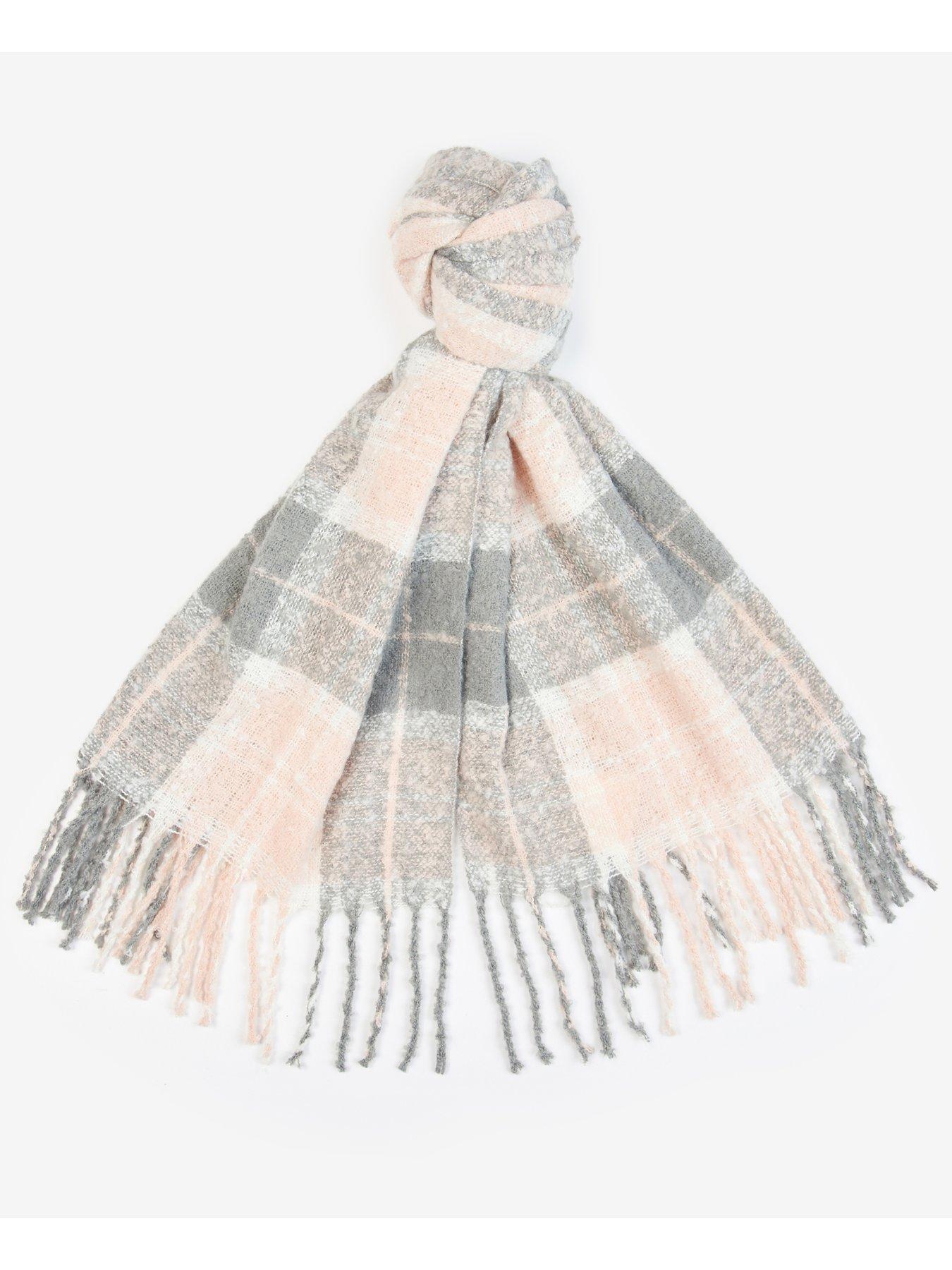  image of barbour-saltburn-beanie-amp-tartan-scarf-set-grey-rose