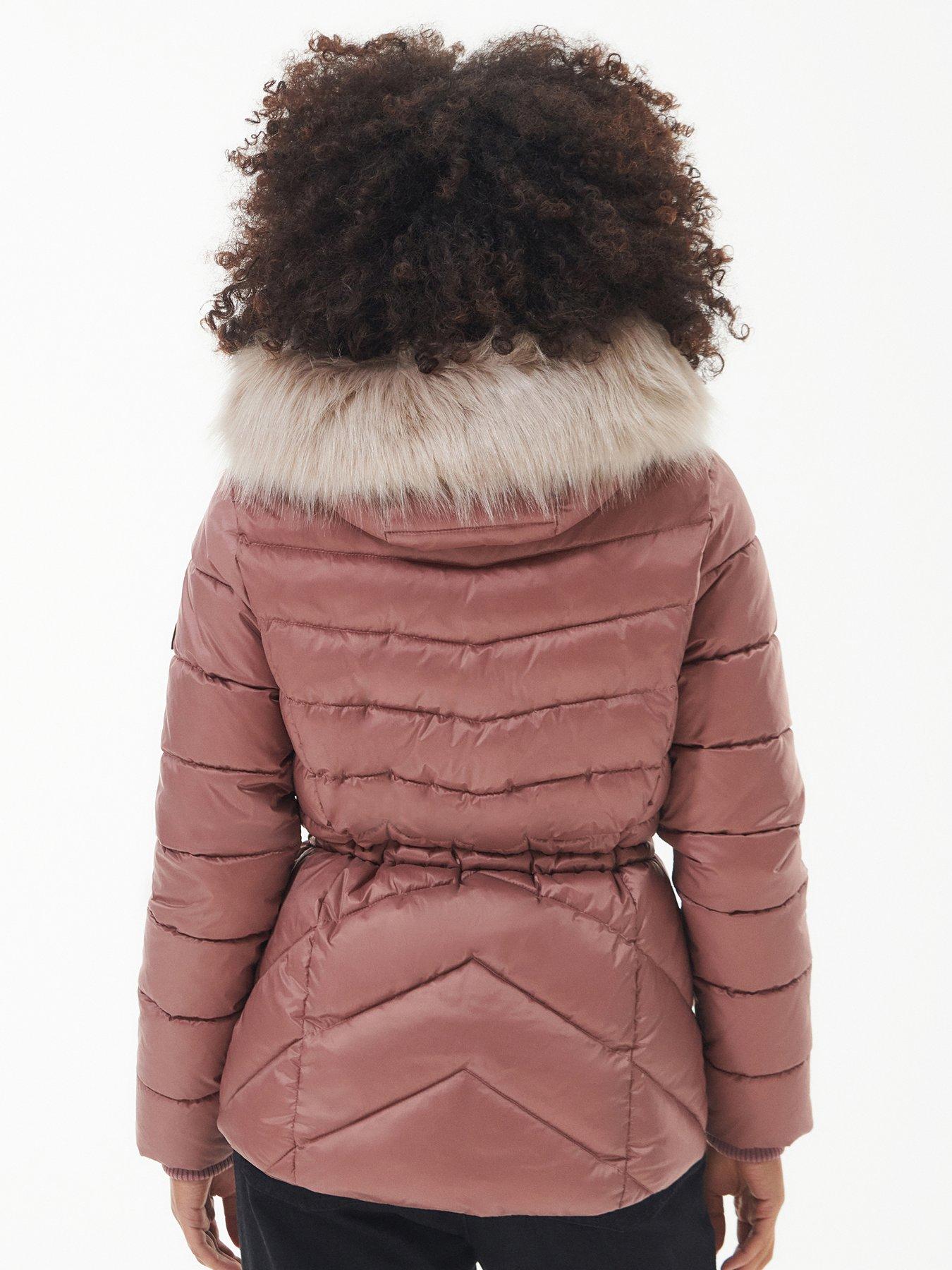 Barbour pink jacket sale with fur hood