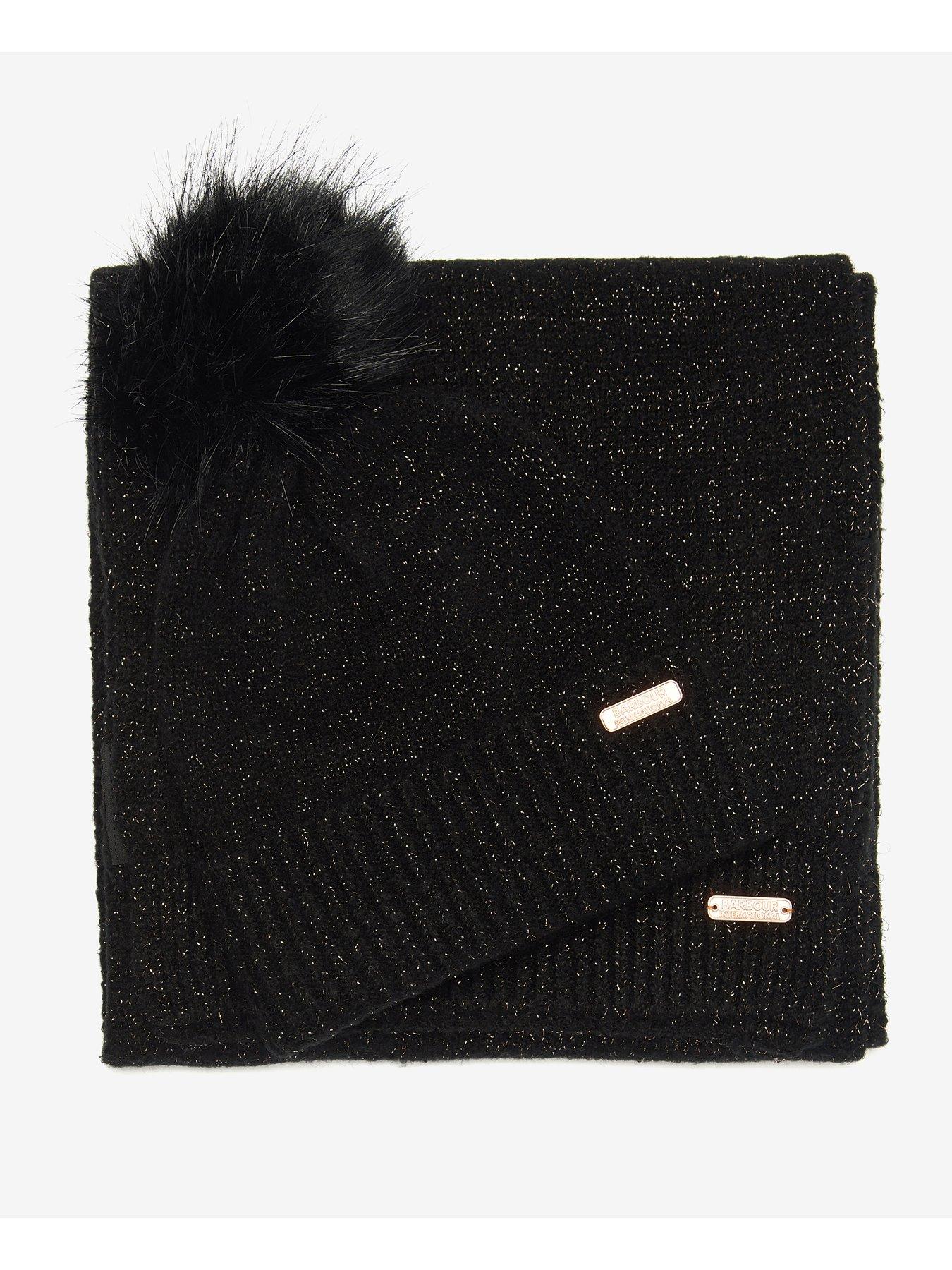  image of barbour-international-sparkle-beanie-amp-scarf-gift-set-black