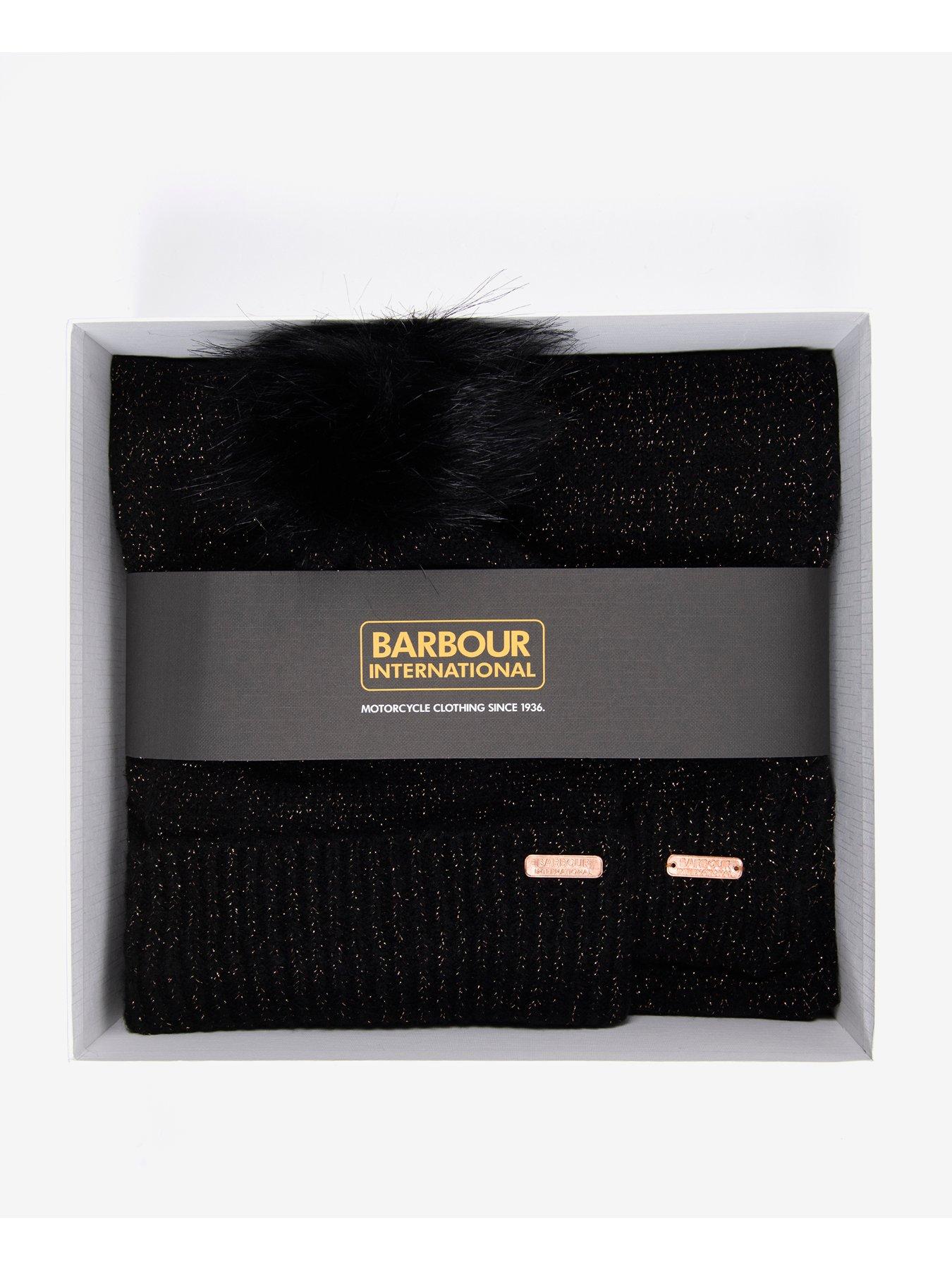  image of barbour-international-sparkle-beanie-amp-scarf-gift-set-black