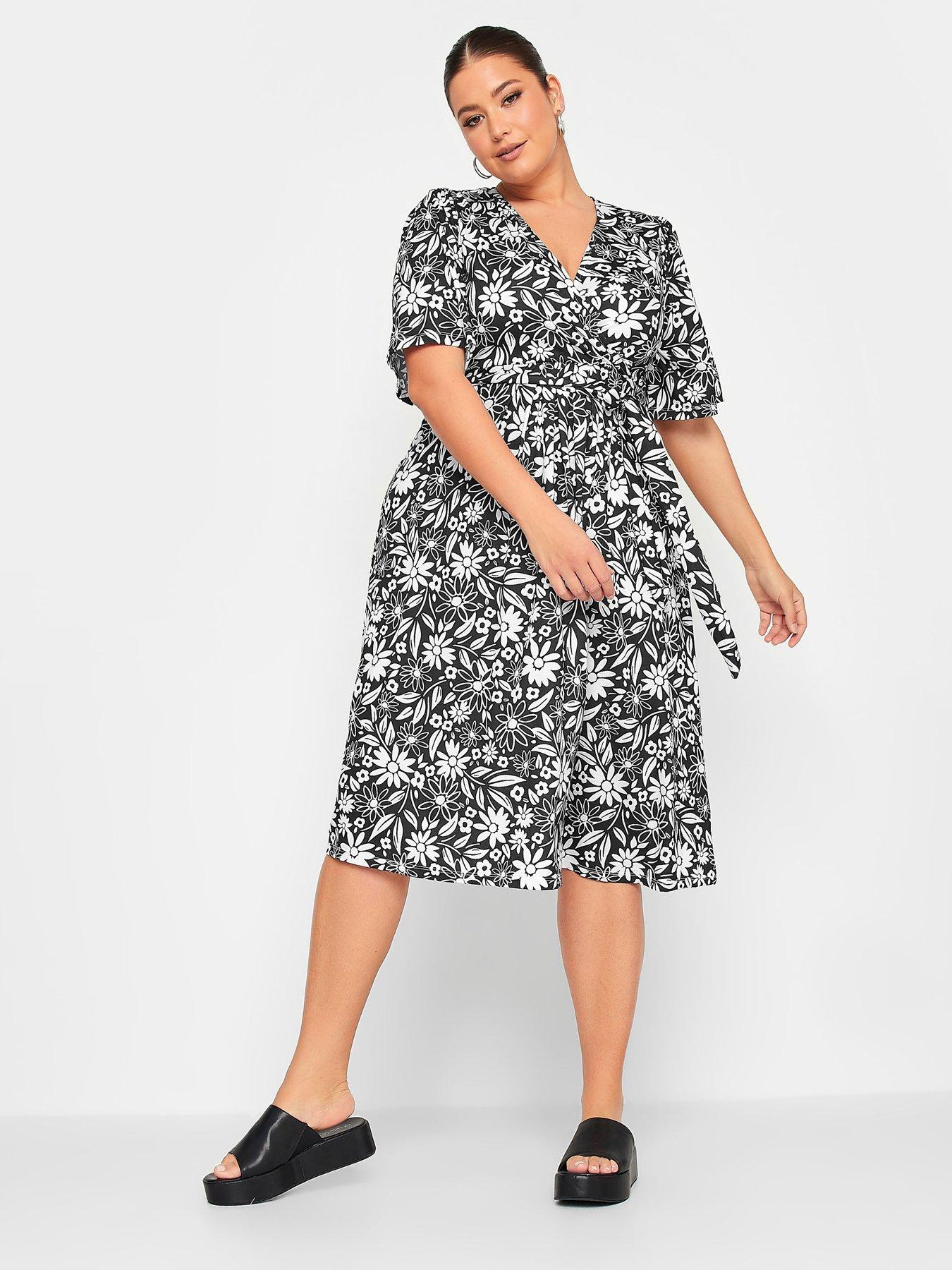 Pour Moi Bella Slinky Jersey Tie Sleeve Tea Dress - Dark Floral