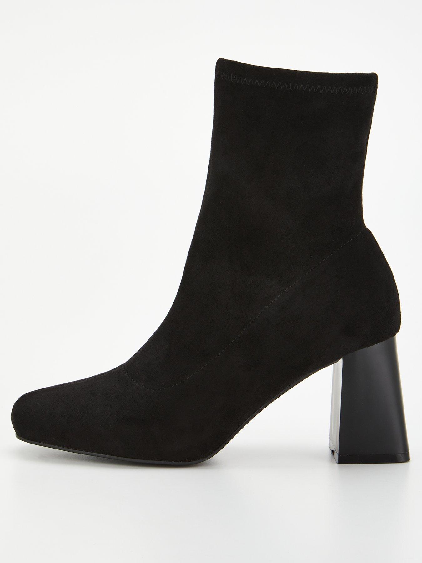 Block Heel Sock Boot Black