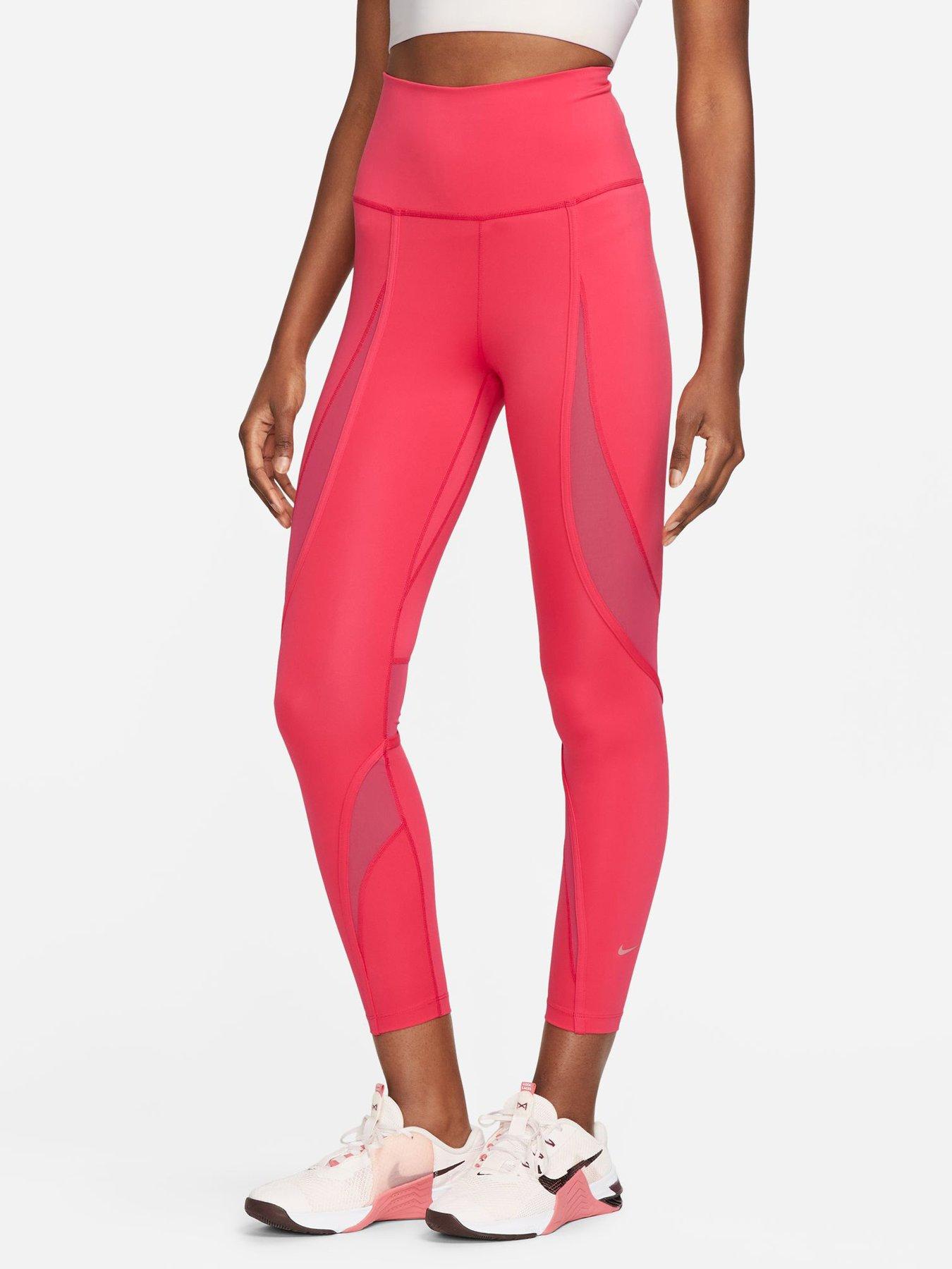 Nike Womens One High-Waisted 7/8 Mesh-Panelled Leggings - Red