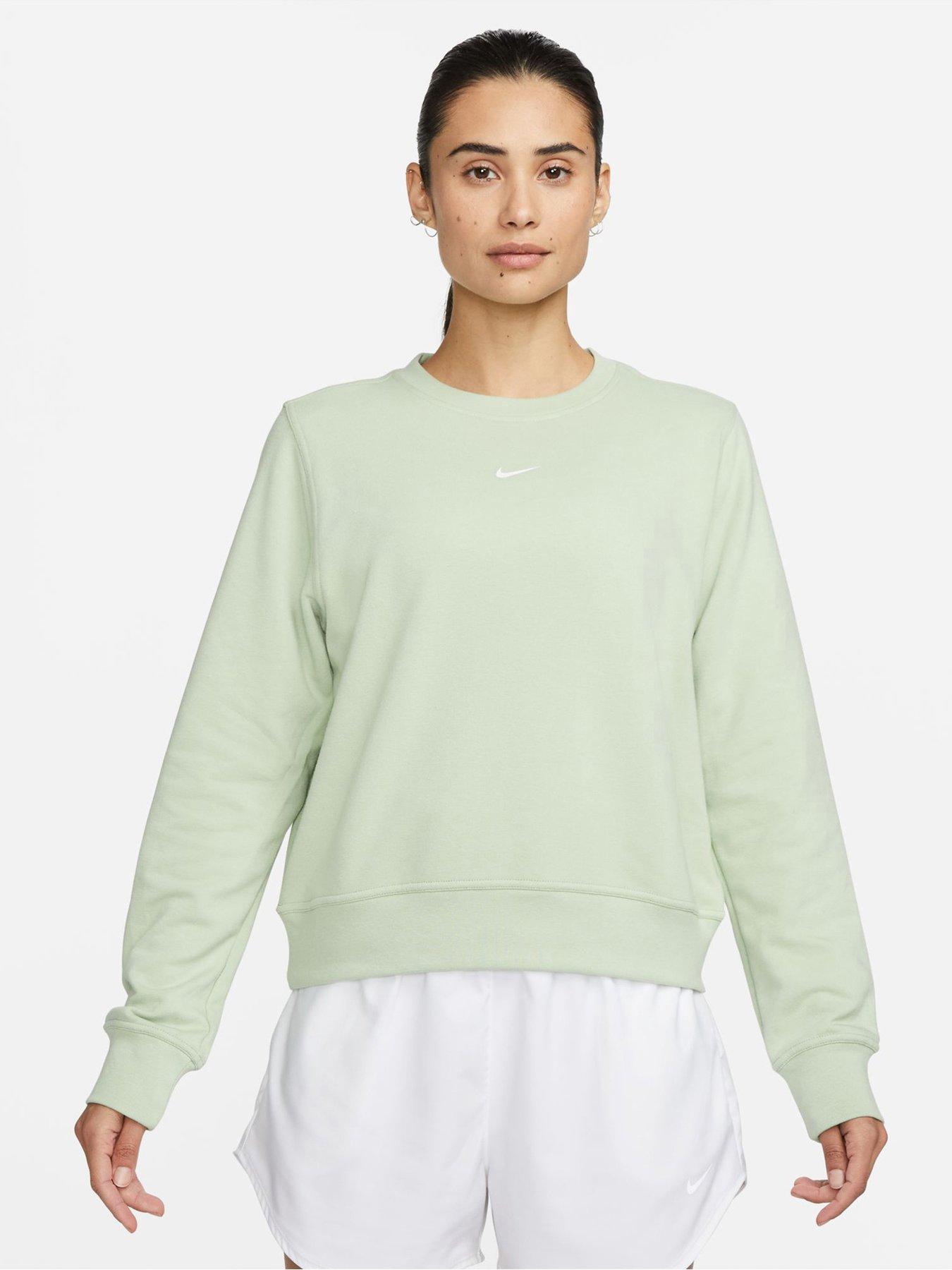 Nike Dri FIT One Women s Crew Neck French Terry Sweatshirt Light Green littlewoods