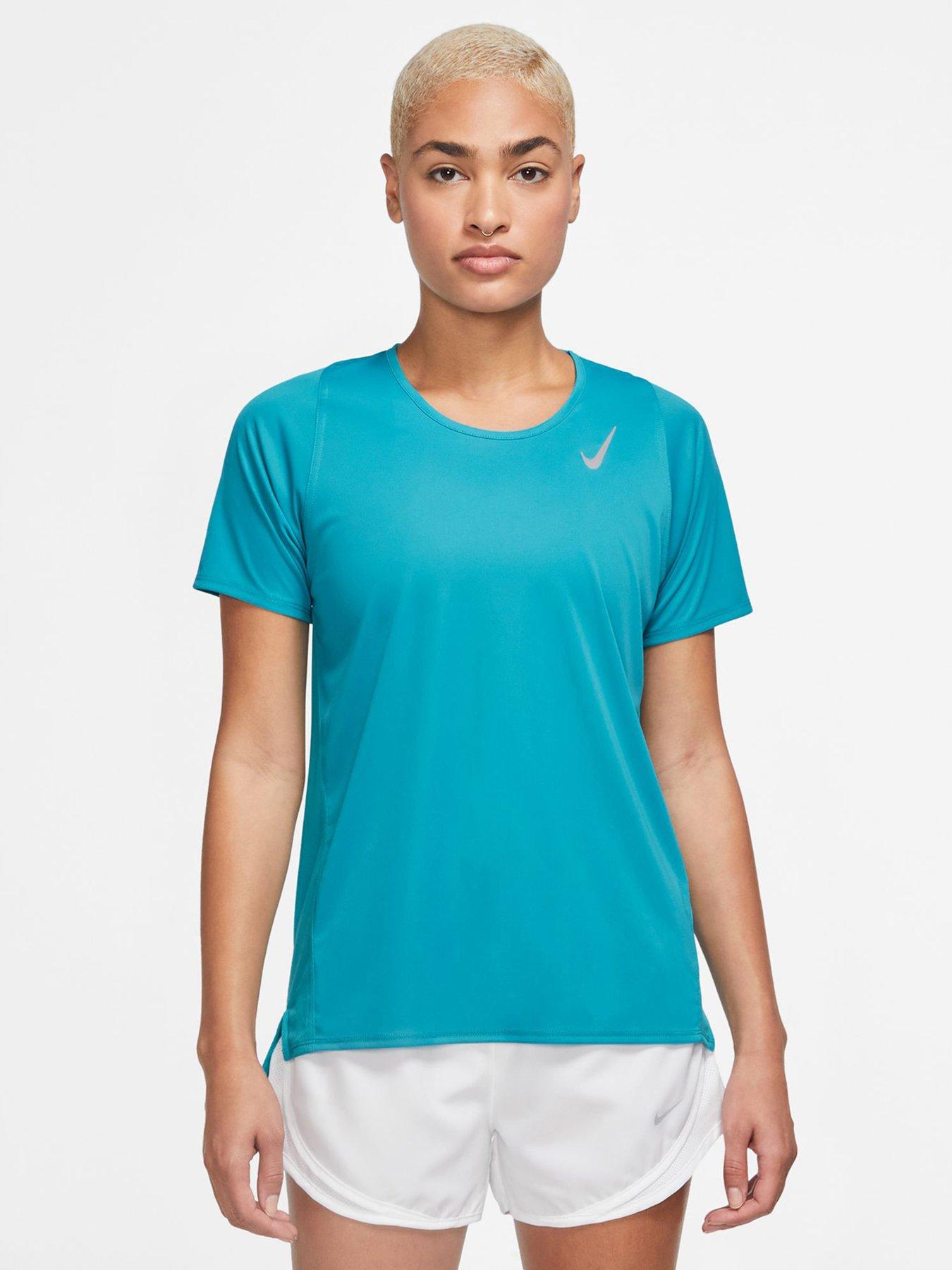 Nike Dri FIT Race Women s Short Sleeve Running Top Aqua