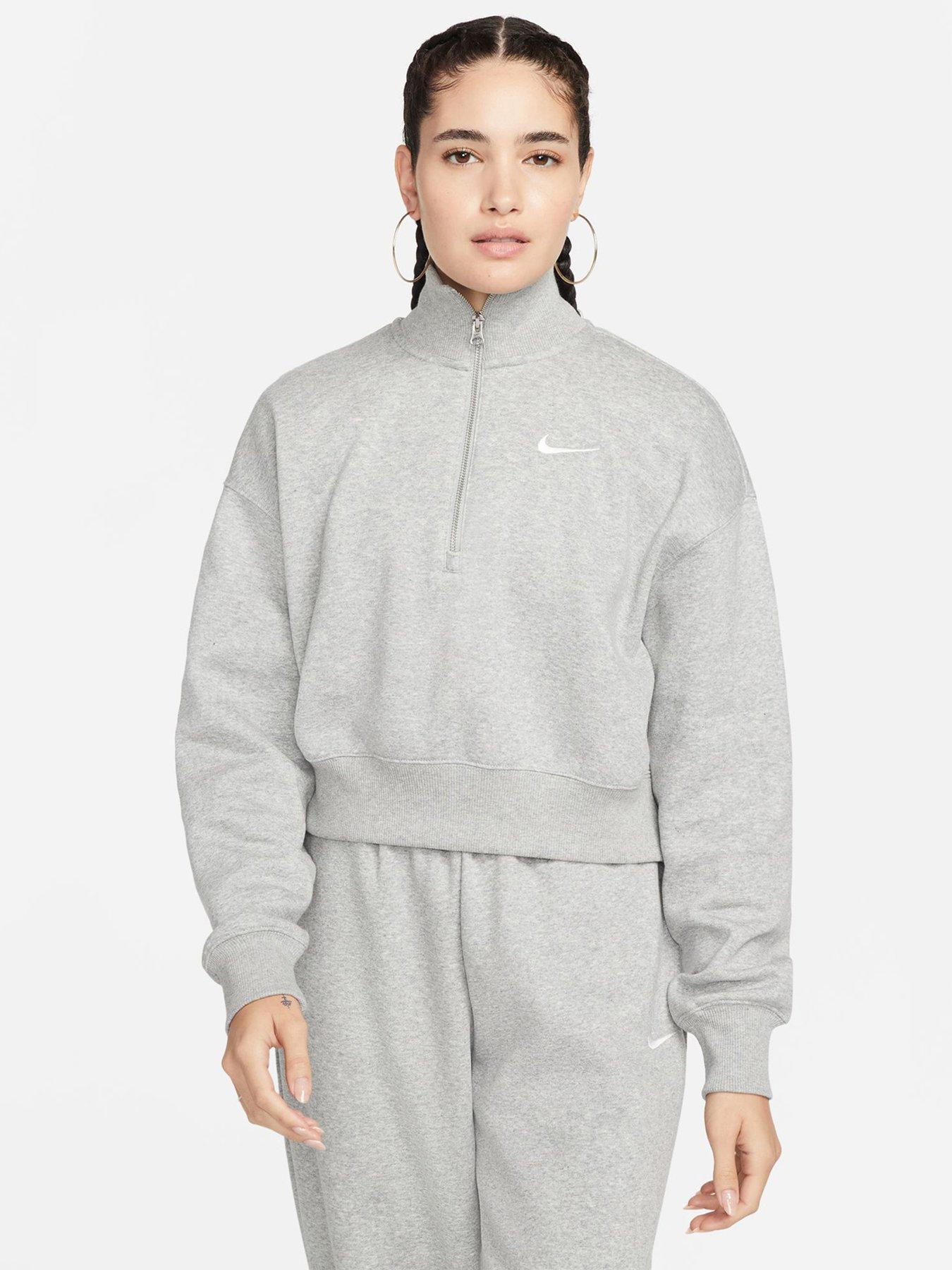 Nike Sportswear Phoenix Fleece Women s Oversized 1 2 Zip Crop Sweatshirt Grey littlewoods