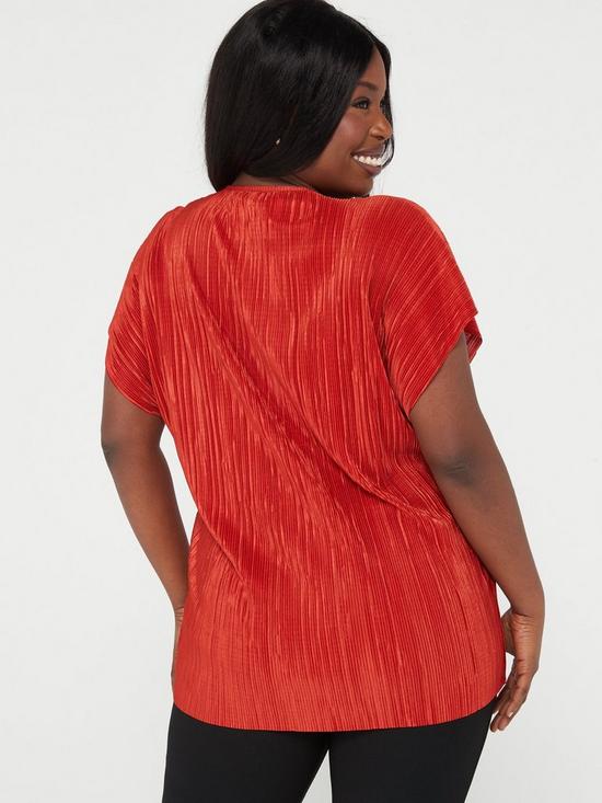 stillFront image of v-by-very-curve-plisse-batwing-t-shirt-red
