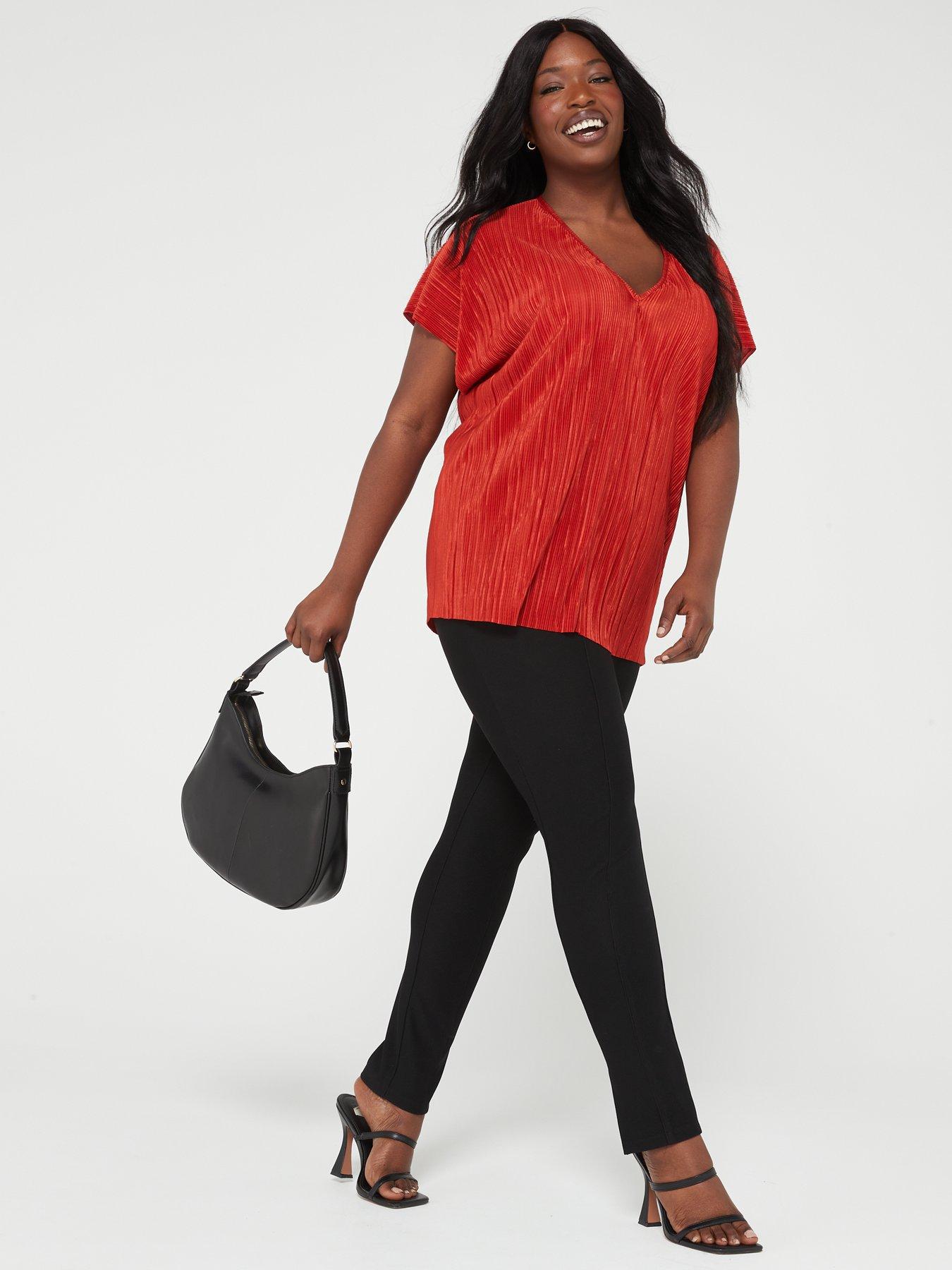  image of v-by-very-curve-plisse-batwing-t-shirt-red
