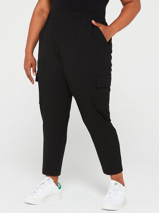front image of v-by-very-curve-elasticated-waist-cargo-trousers-black