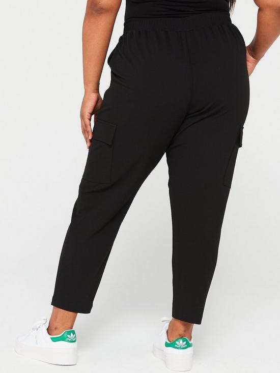 stillFront image of v-by-very-curve-elasticated-waist-cargo-trousers-black