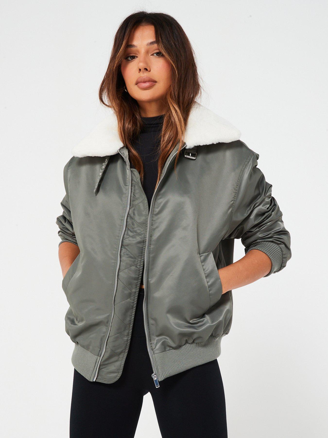 Faux fur outlet trim bomber jacket