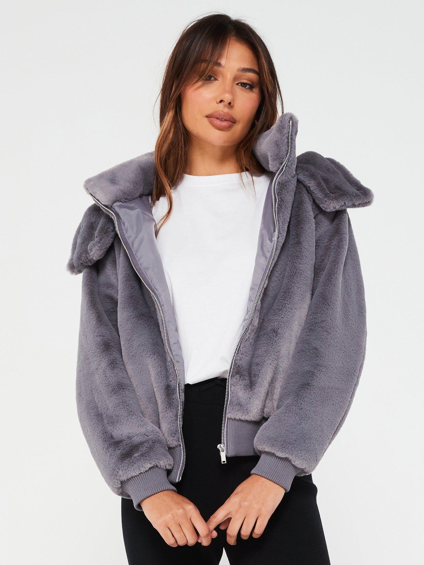 Max studio hooded sales faux shearling knit jacket