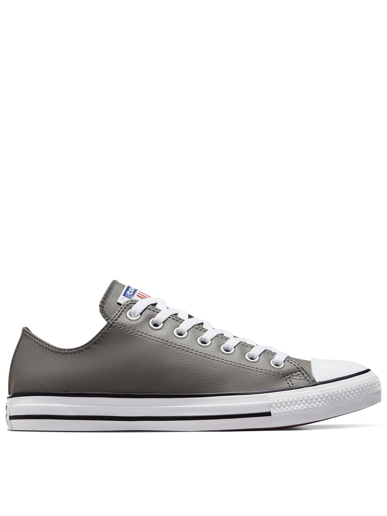 Grey leather converse deals trainers