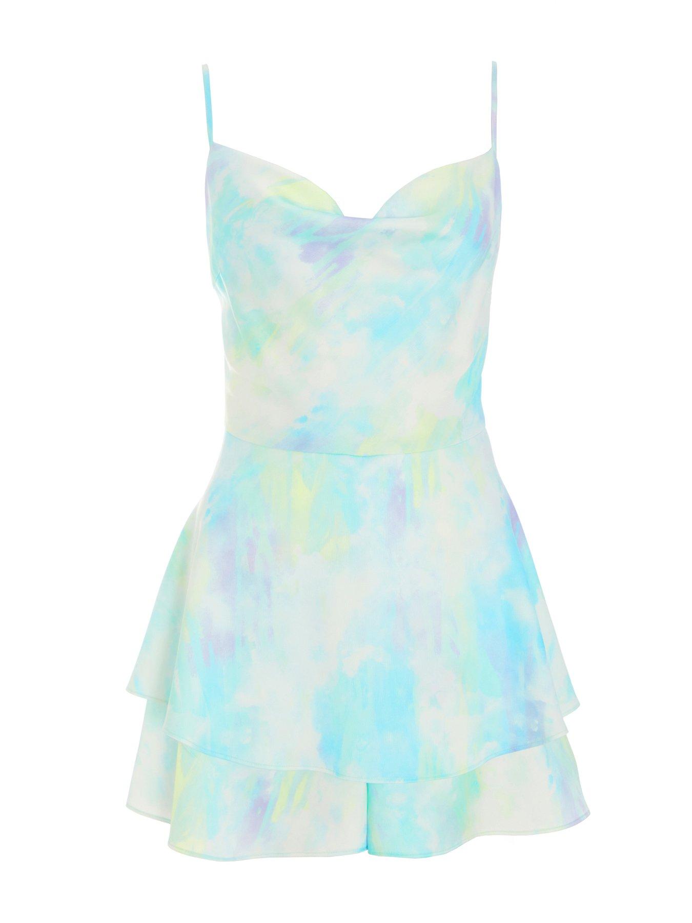  image of quiz-satin-smudge-print-playsuit