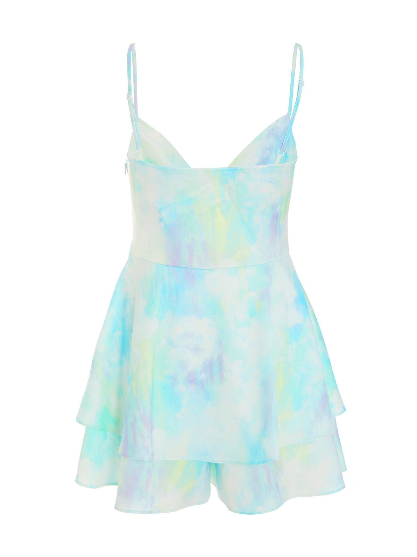  image of quiz-satin-smudge-print-playsuit