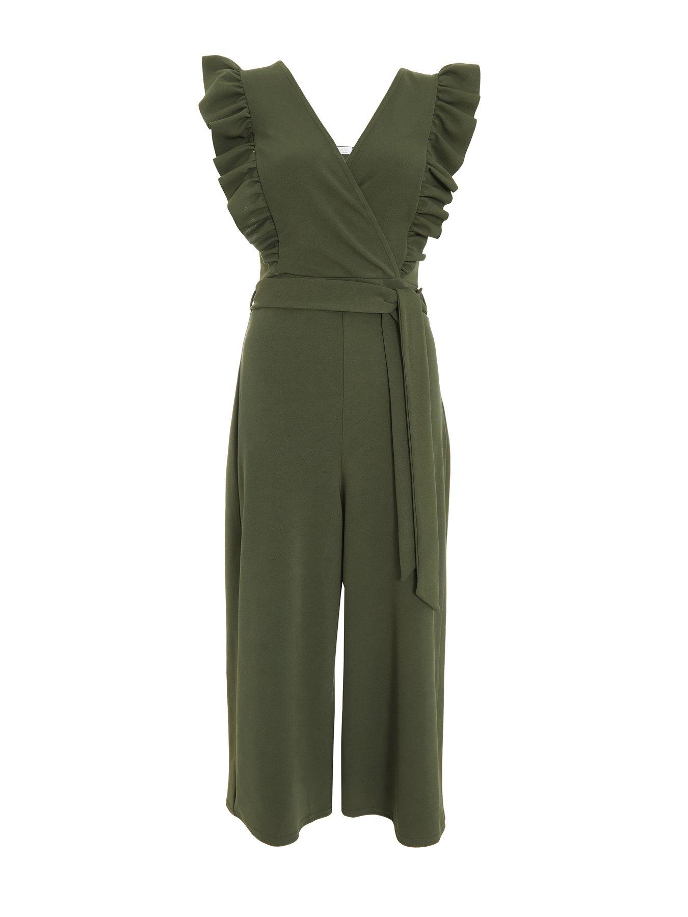  image of quiz-wrap-frill-front-culotte-jumpsuit-khaki