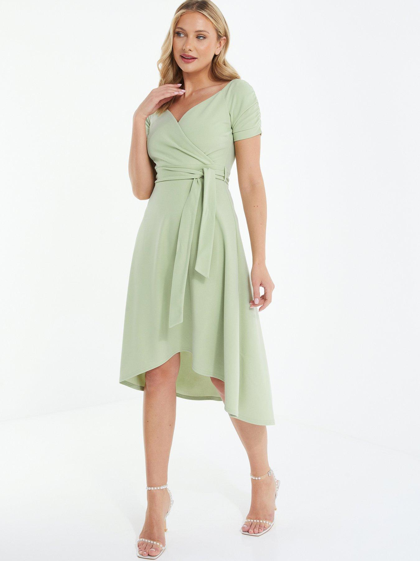 Quiz pink bardot hot sale dip hem dress