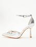  image of quiz-wide-fit-foil-diamante-court-heels-silver