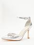  image of quiz-wide-fit-foil-diamante-court-heels-silver