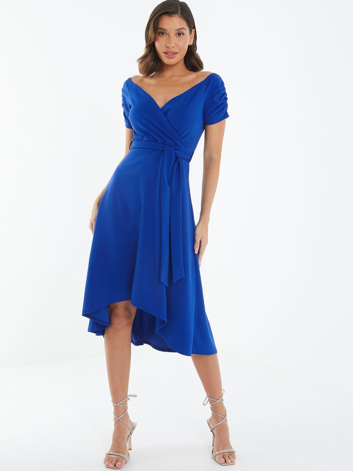  image of quiz-bardot-dip-hem-midi-dress-bright-blue