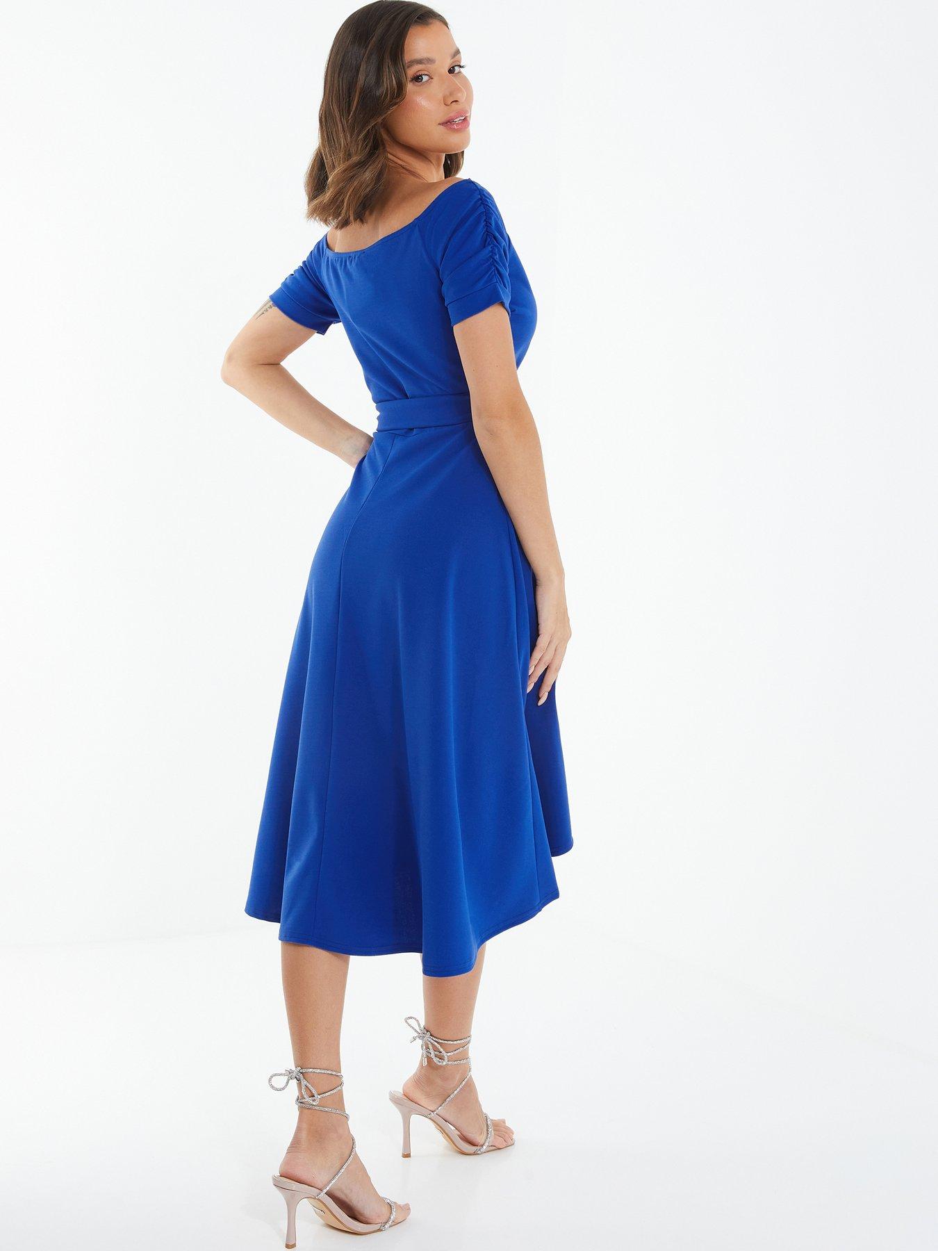 image of quiz-bardot-dip-hem-midi-dress-bright-blue