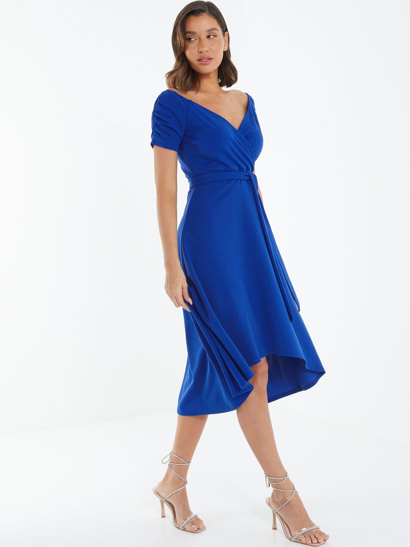  image of quiz-bardot-dip-hem-midi-dress-bright-blue