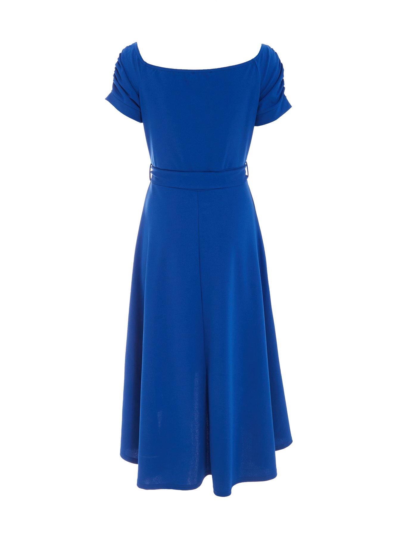  image of quiz-bardot-dip-hem-midi-dress-bright-blue