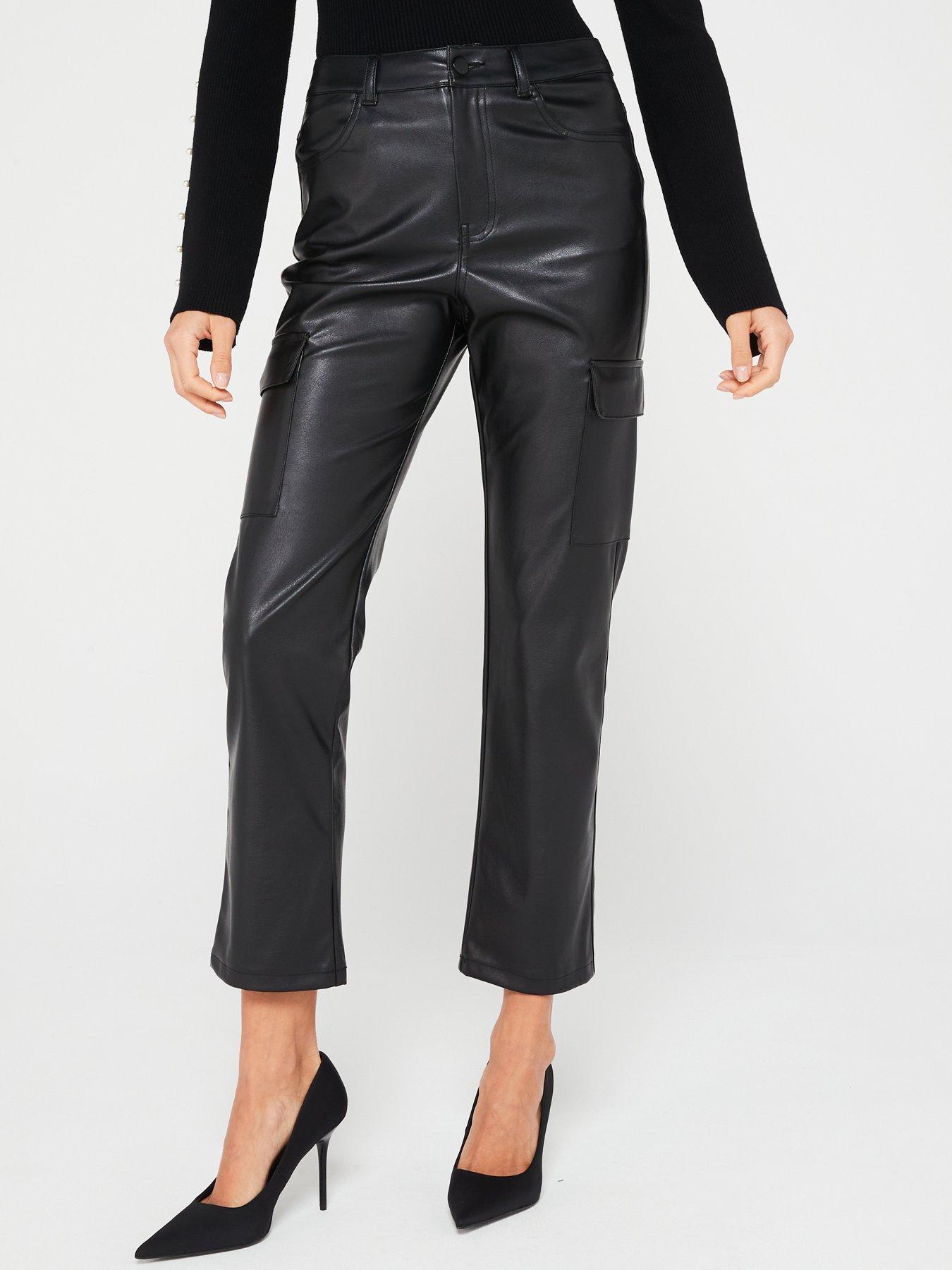 Sosandar Tan Faux Leather Wide Leg Trousers