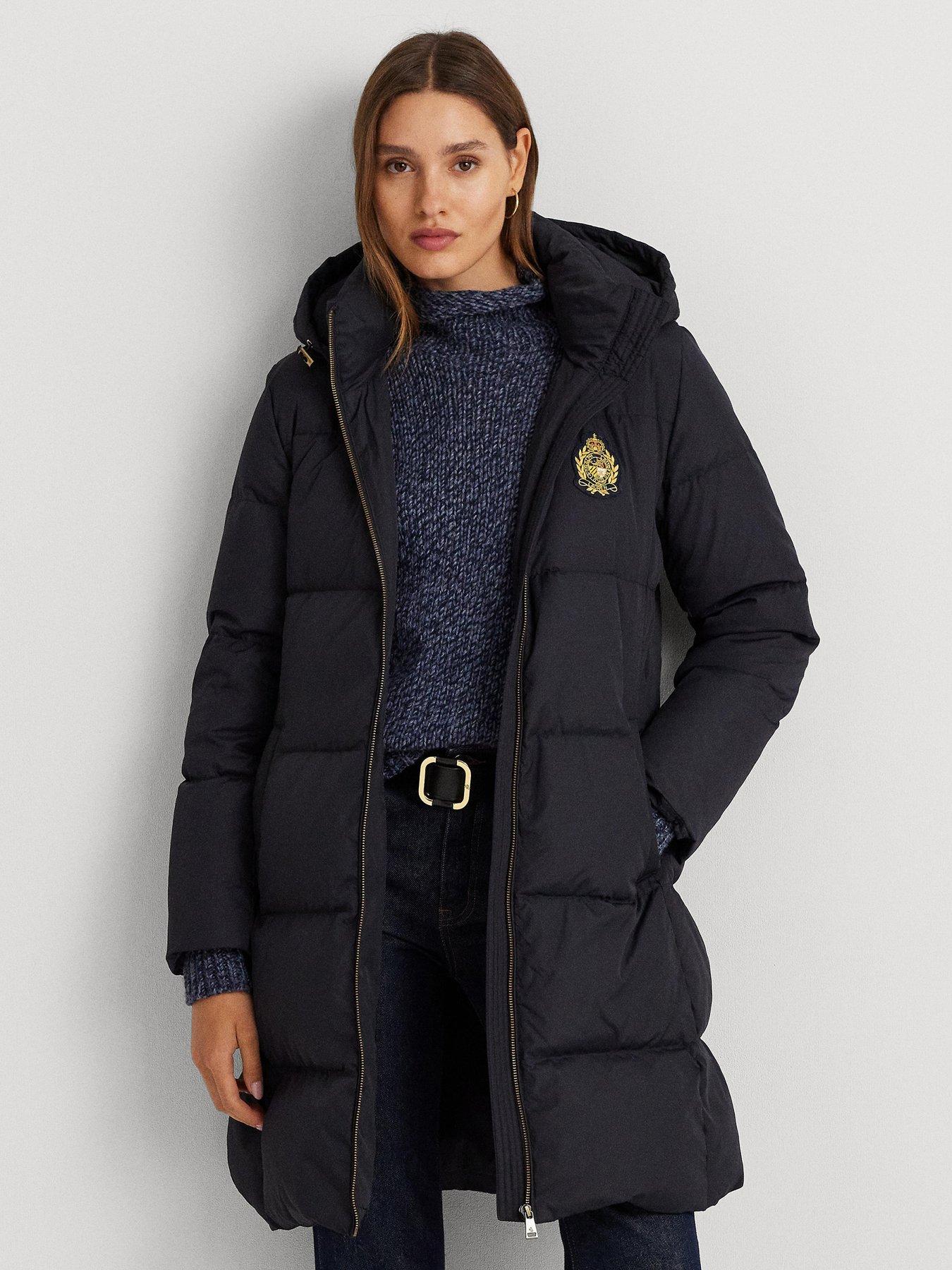 Lauren by Ralph Lauren Hooded Crest Patch Insulated Coat - Dk Navy ...