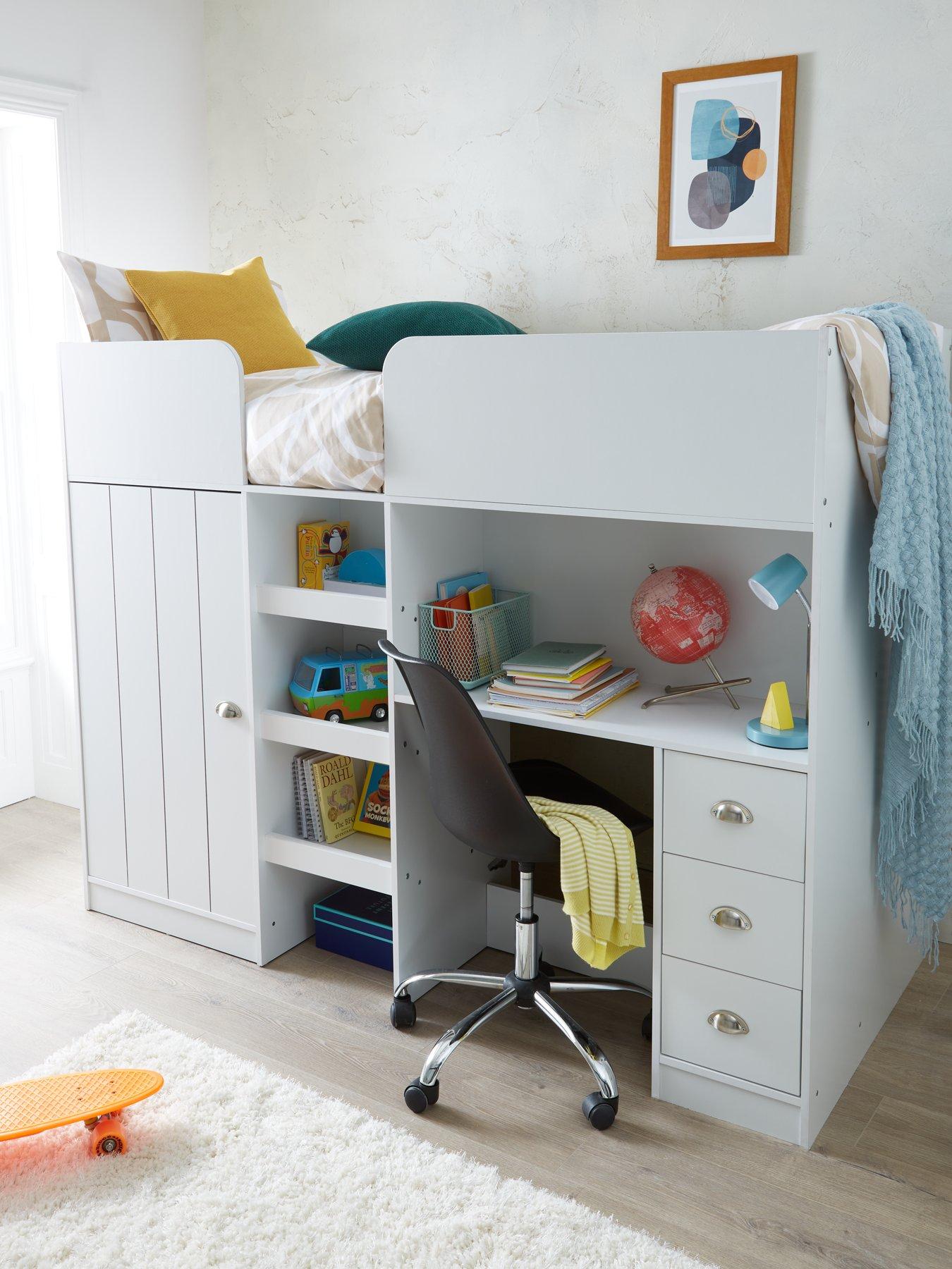 The Very Collection Atlanta High Sleeper with Desk, Drawers and Wardrobe with Mattress Options (Buy and SAVE!) - White