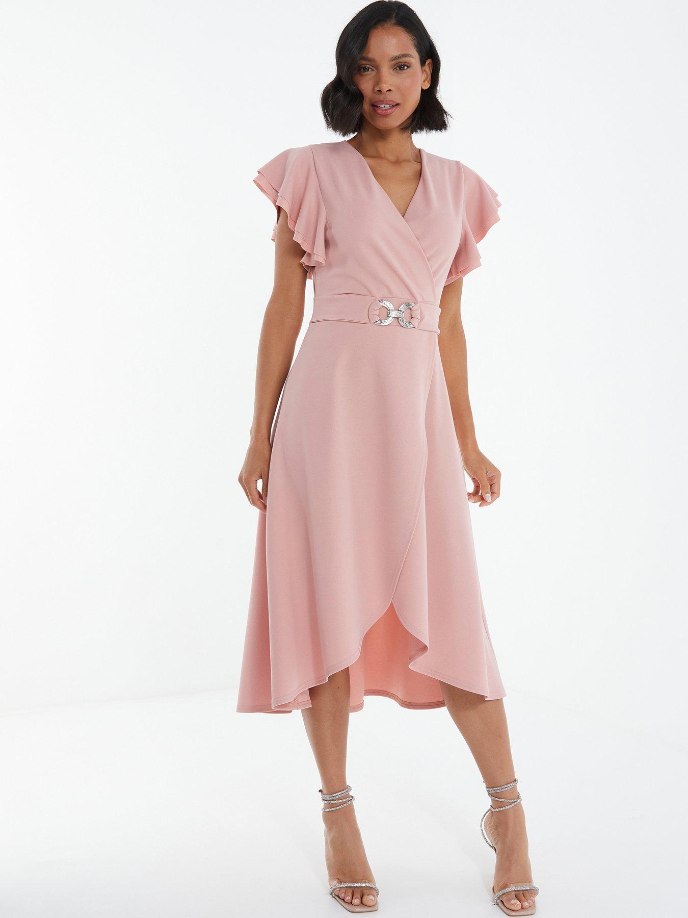 Quiz Pink Wrap Dip Hem Midi Dress