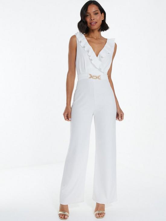 front image of quiz-white-frill-wrap-palazzo-jumpsuit