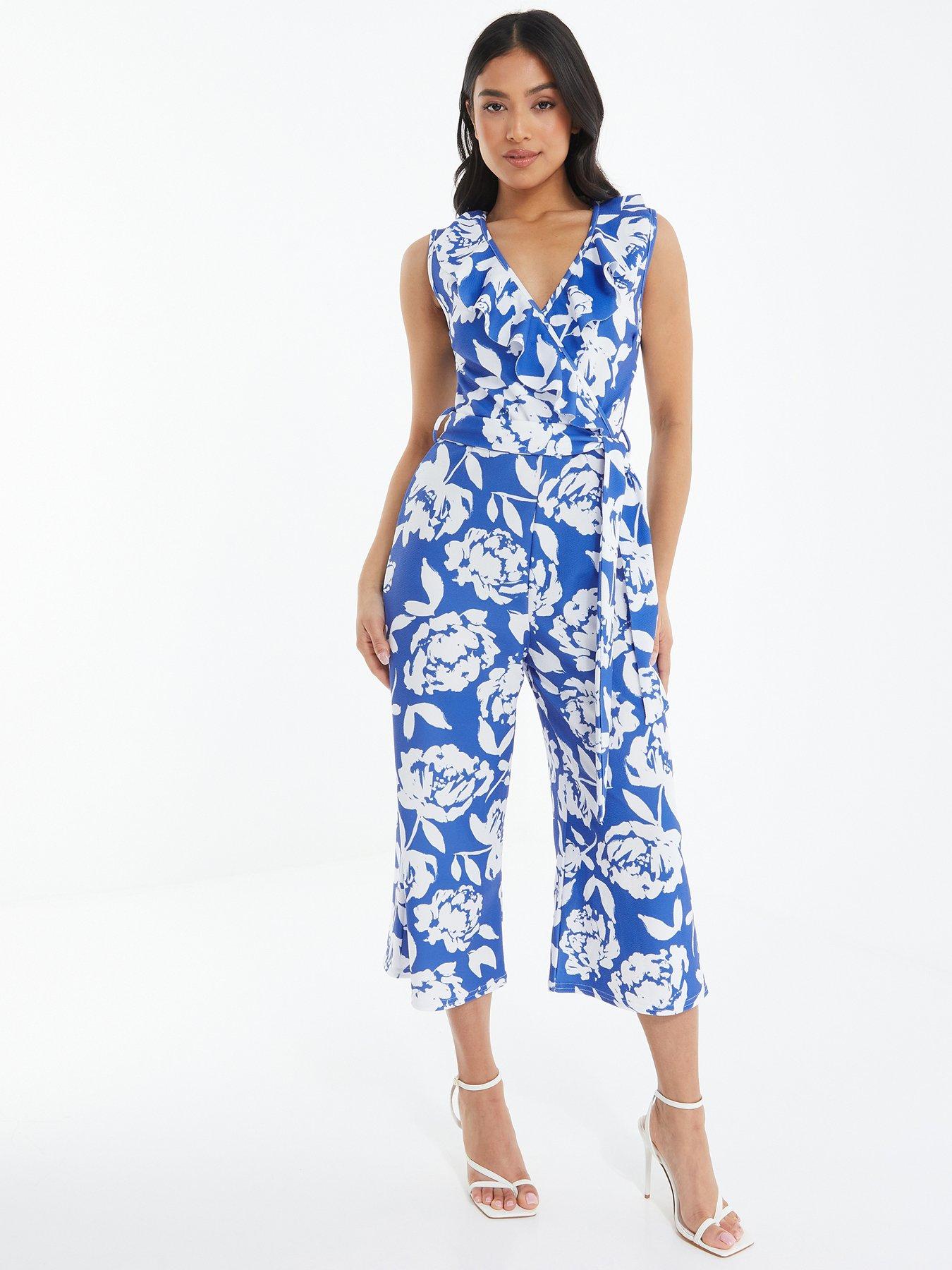Quiz Petite Royal Blue Floral Culotte Jumpsuit Littlewoods