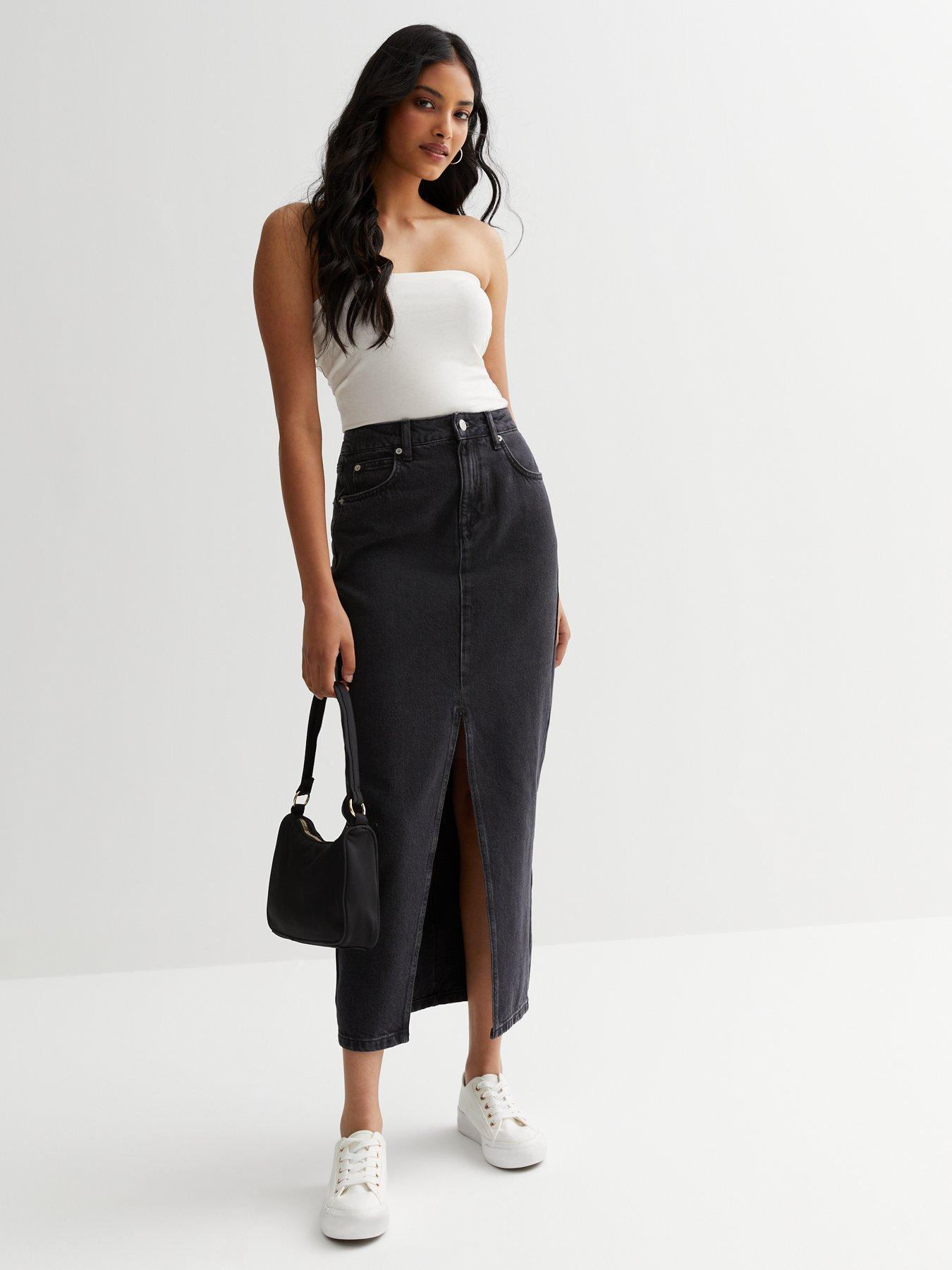 Black jean skirt top new look