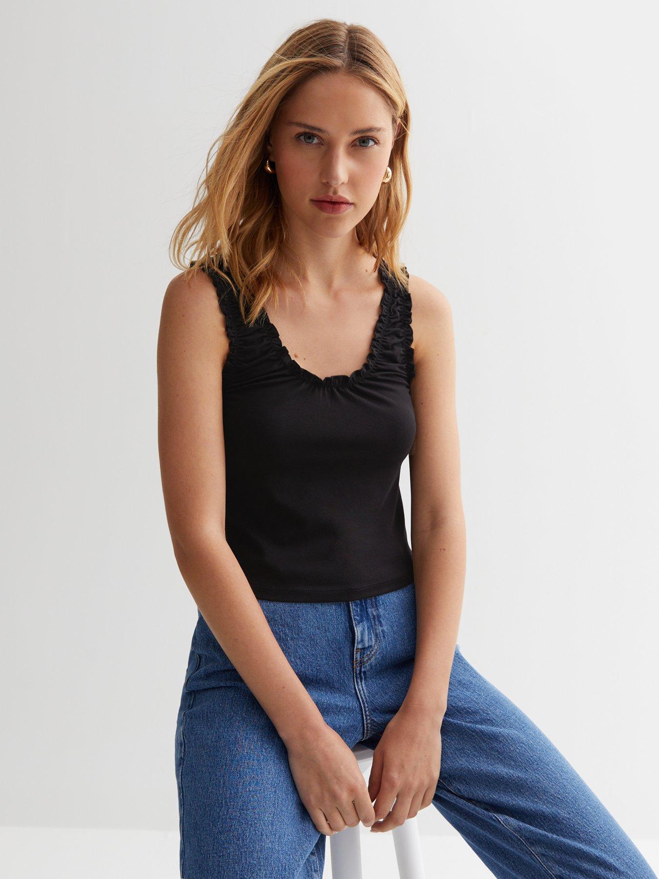 new-look-black-ruched-scoop-vest