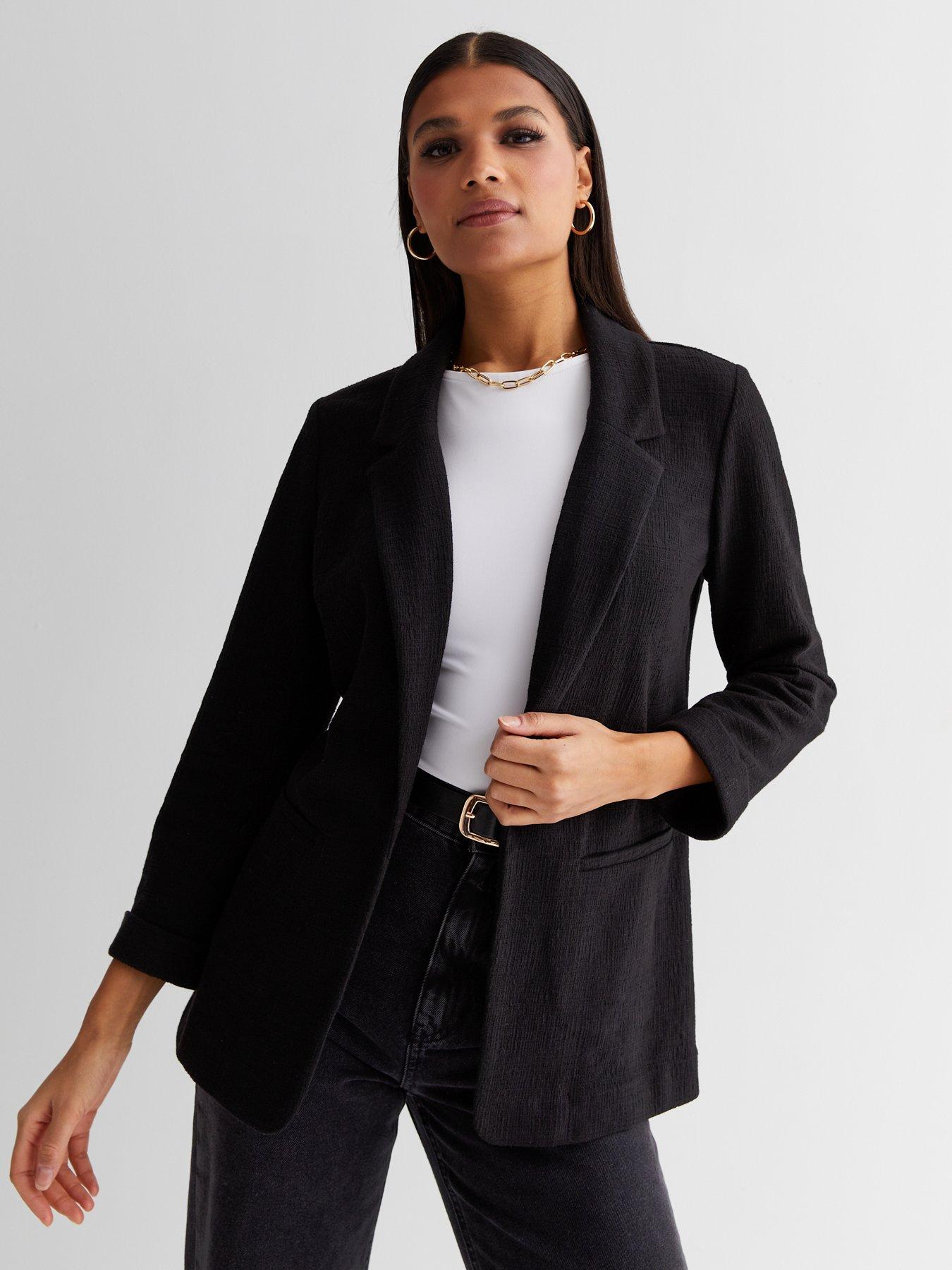 Black textured shop blazer womens