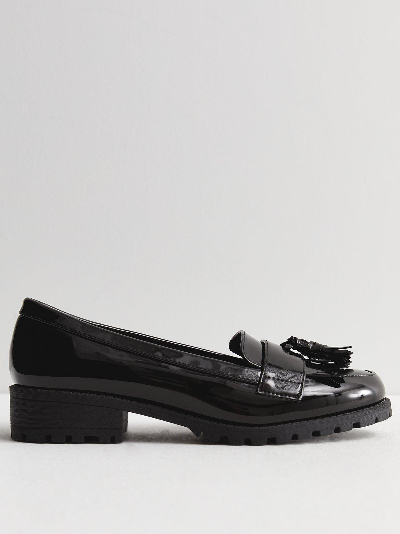 Ladies black sale wide fit loafers