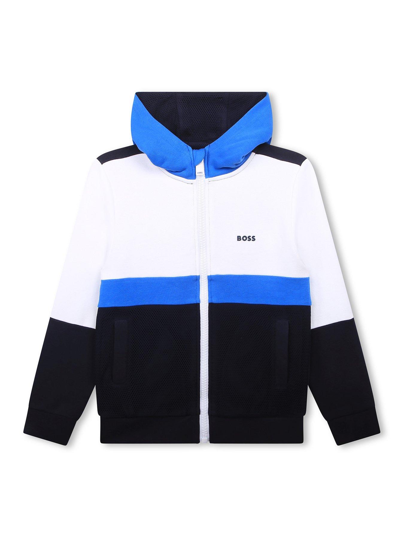BOSS Boys Colour Block Zip Through Hoodie Navy littlewoods