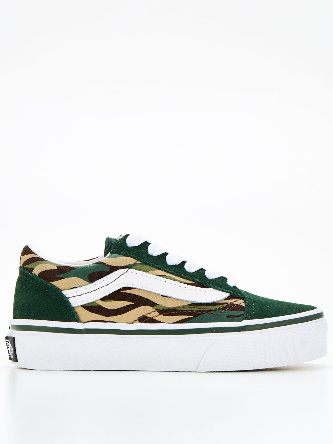 Vans Old Skool Flame Camo Younger Trainers Dark Green littlewoods