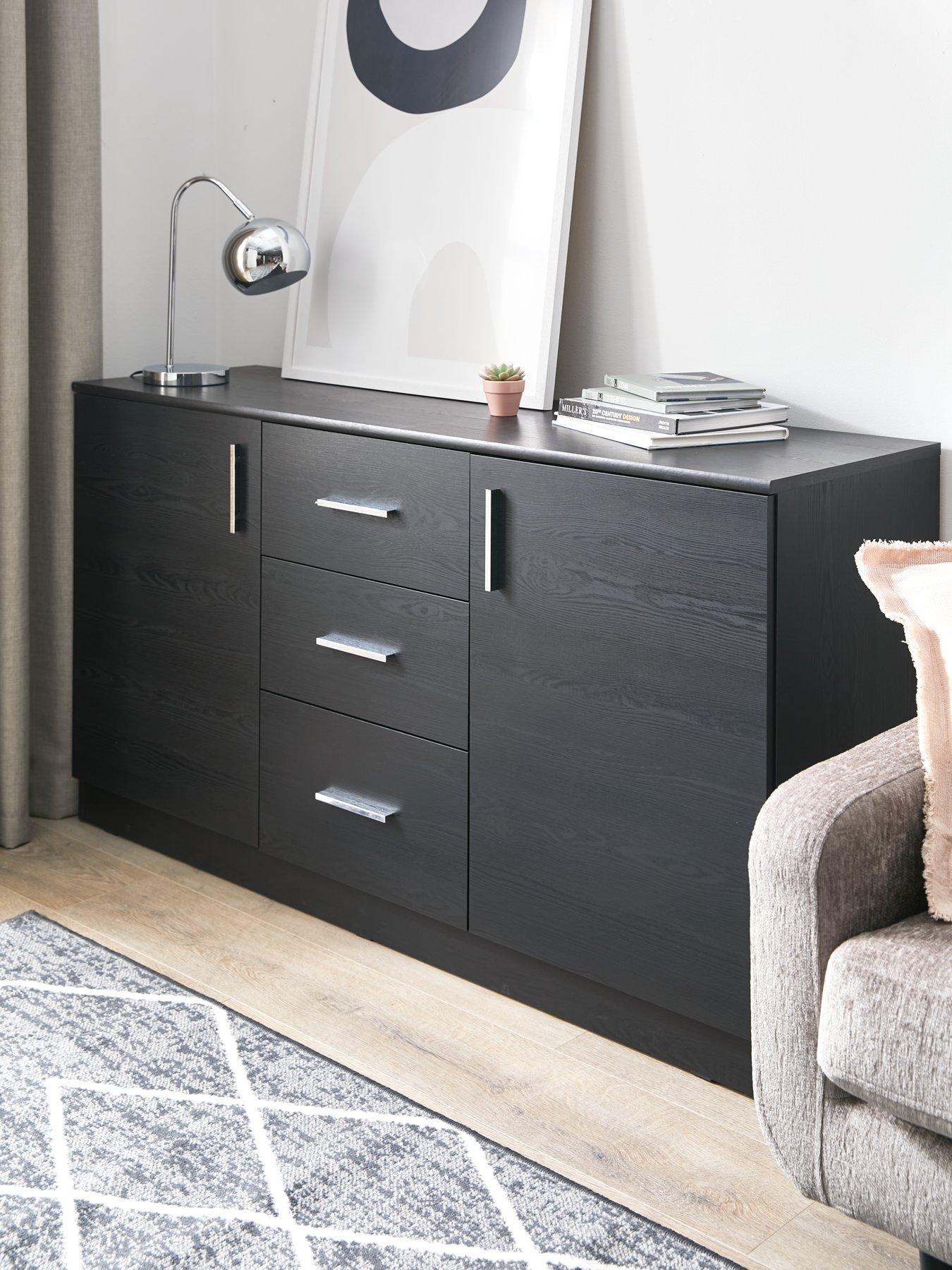 Image 1 of 7 of Very Home Panama 2 Door, 3 Drawer Sideboard - Black&nbsp;- FSC&reg; Certified