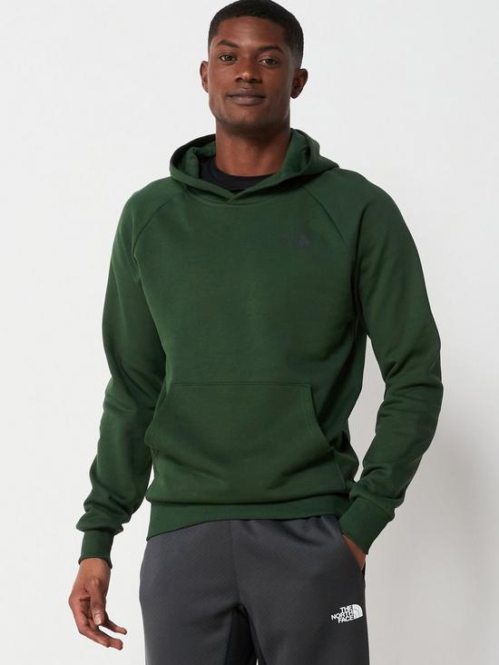 front image of the-north-face-mens-raglan-redbox-hoodie-green