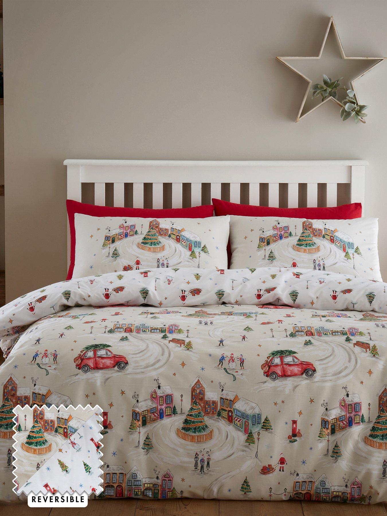 undefined Christmas Town Duvet Cover Set - Natural