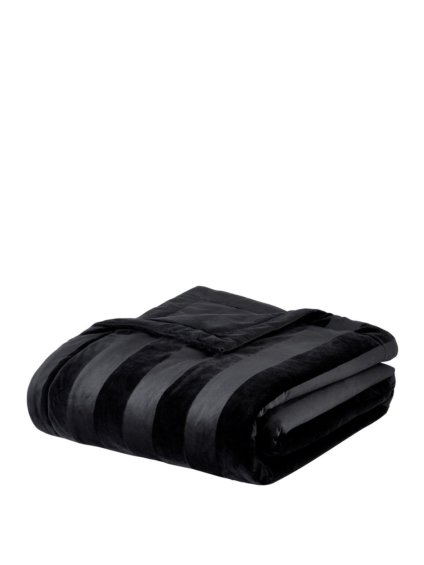 Style Sisters Velvet Stripe Bedspread Throw - Black | littlewoods.com