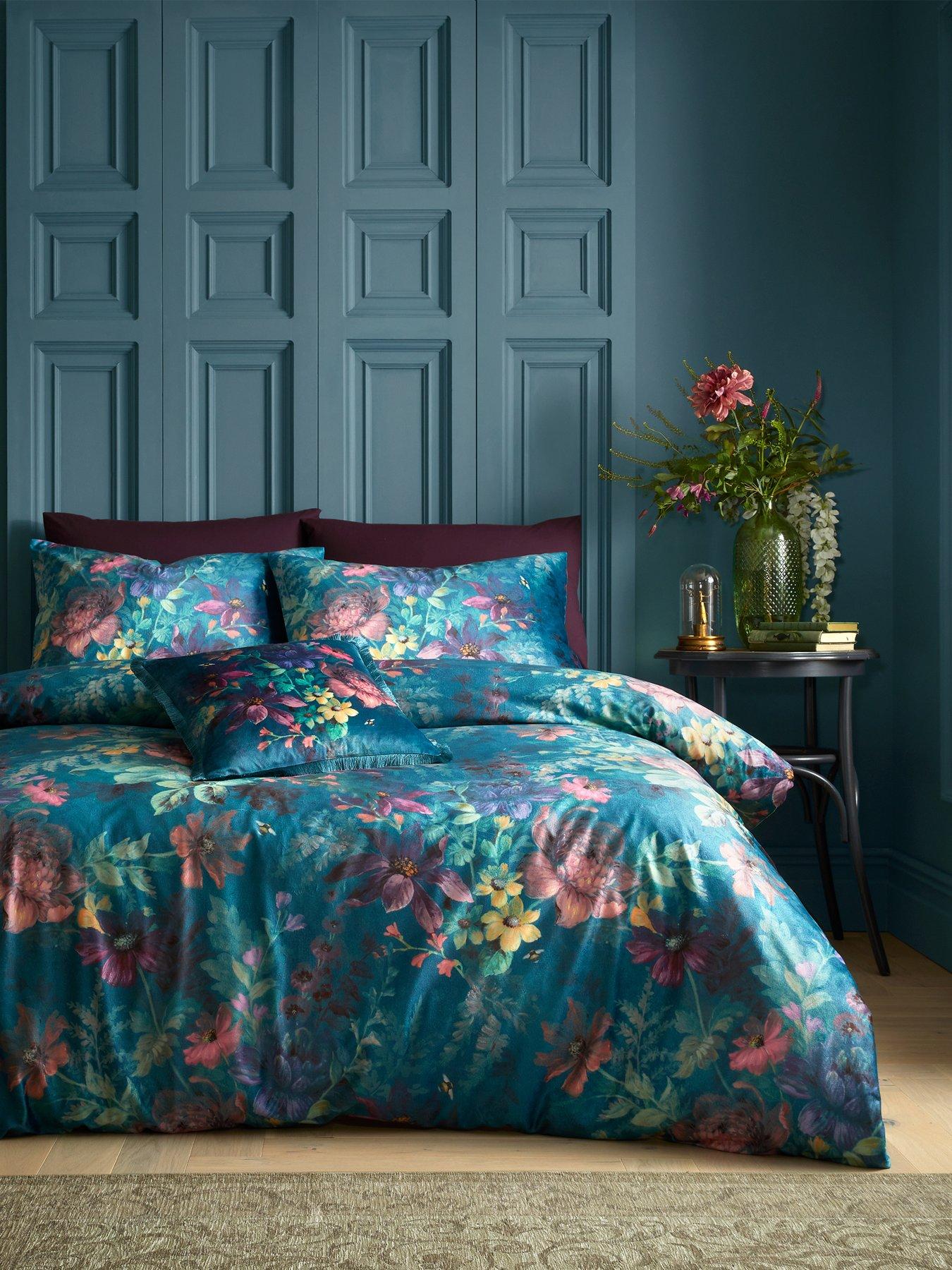 Catherine Lansfield Boho Patchwork Reversible Double Duvet Cover Set with  Pillowcases Blue