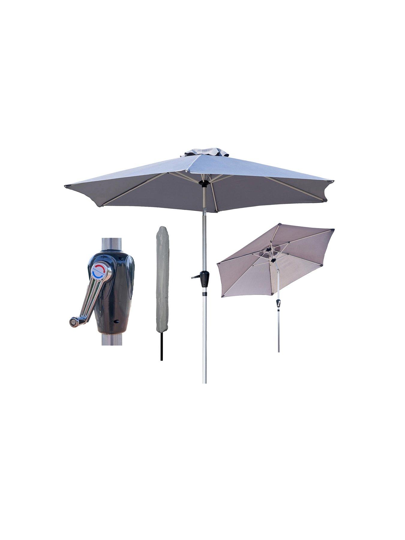 undefined Tilting Light Grey Garden Table Parasol Umbrella 2.7M with Crank Handle, UV40+ Protection, Includes Protection Cover - Robust Aluminium