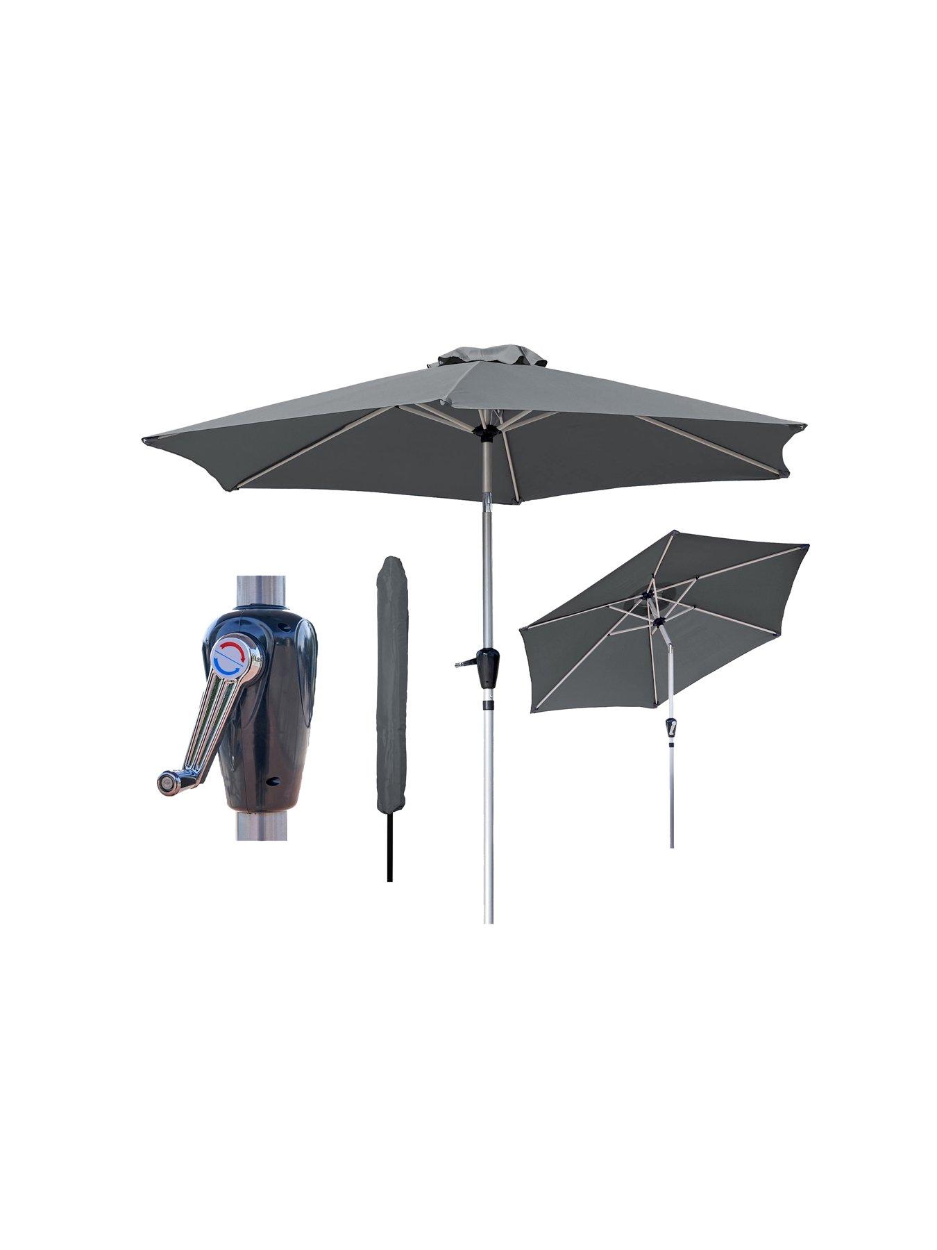 undefined Tilting Dark Grey Garden Table Parasol Umbrella 2.7M with Crank Handle, UV40+ Protection, Includes Protection Cover - Robust Aluminium