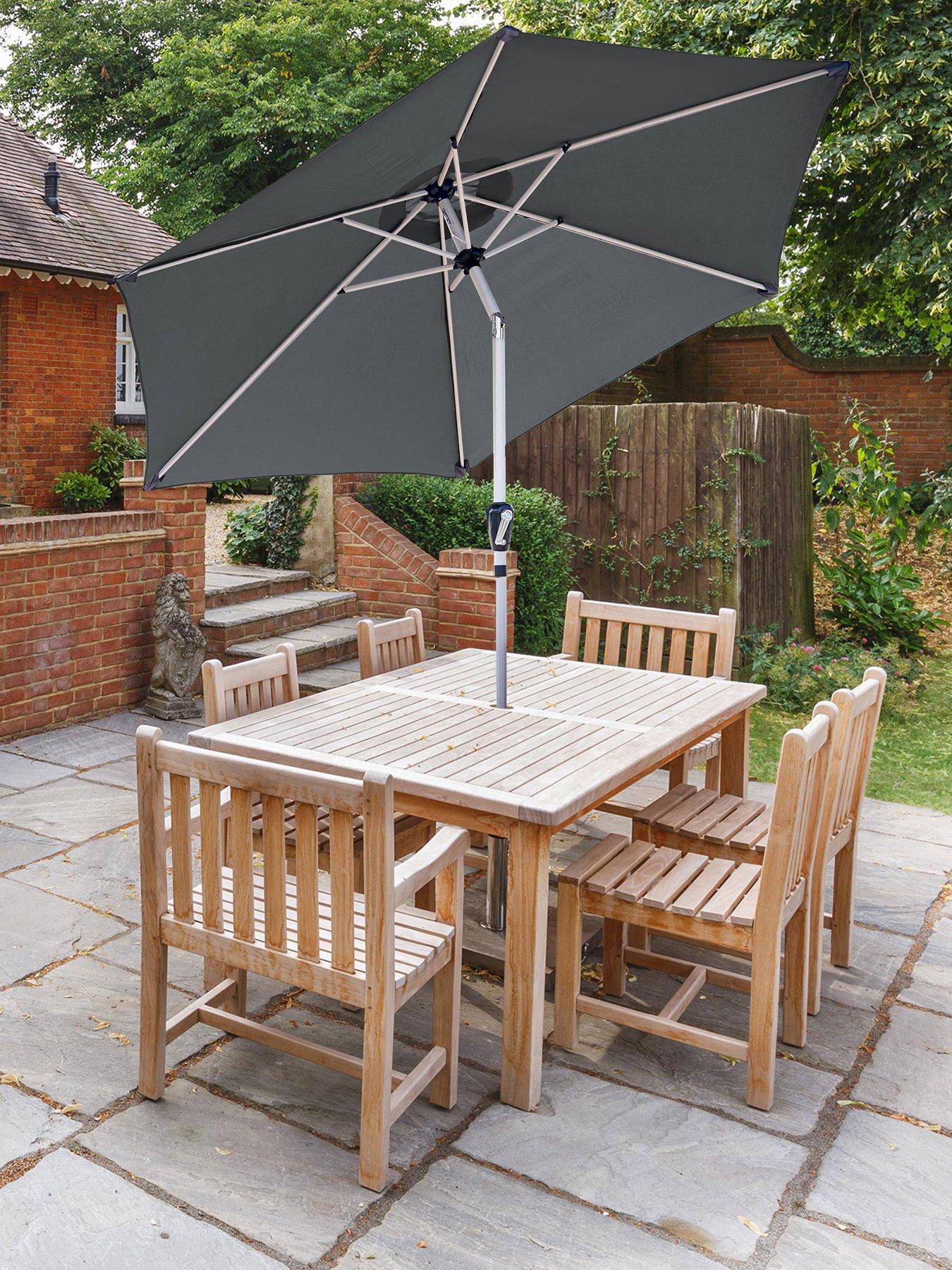 Image 1 of 6 of Glamhaus Tilting Dark Grey Garden Table Parasol Umbrella 2.7M with Crank Handle, UV40+ Protection, Includes Protection Cover - Robust Aluminium