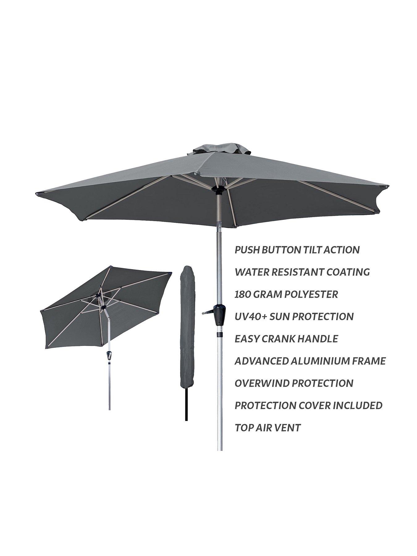 Image 2 of 6 of Glamhaus Tilting Dark Grey Garden Table Parasol Umbrella 2.7M with Crank Handle, UV40+ Protection, Includes Protection Cover - Robust Aluminium
