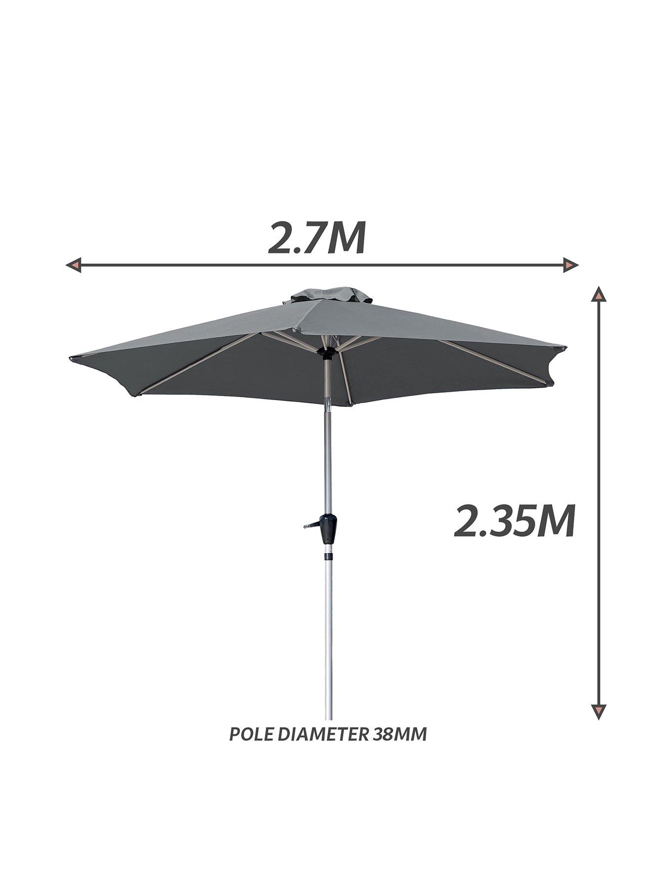 Image 3 of 6 of Glamhaus Tilting Dark Grey Garden Table Parasol Umbrella 2.7M with Crank Handle, UV40+ Protection, Includes Protection Cover - Robust Aluminium