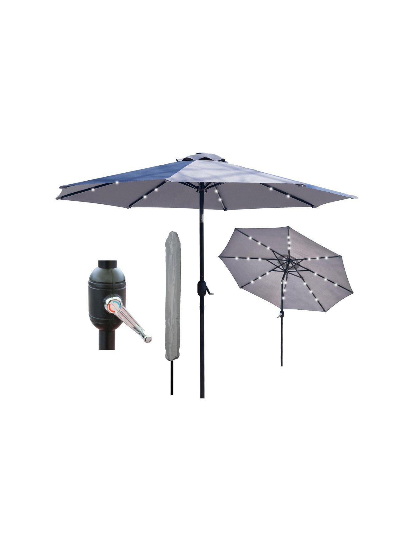 undefined Solar LED Tilting Light Grey Garden Parasol Umbrella 2.7M with Crank Handle, UV40+ Protection, Includes Protection Cover - Robust Steel